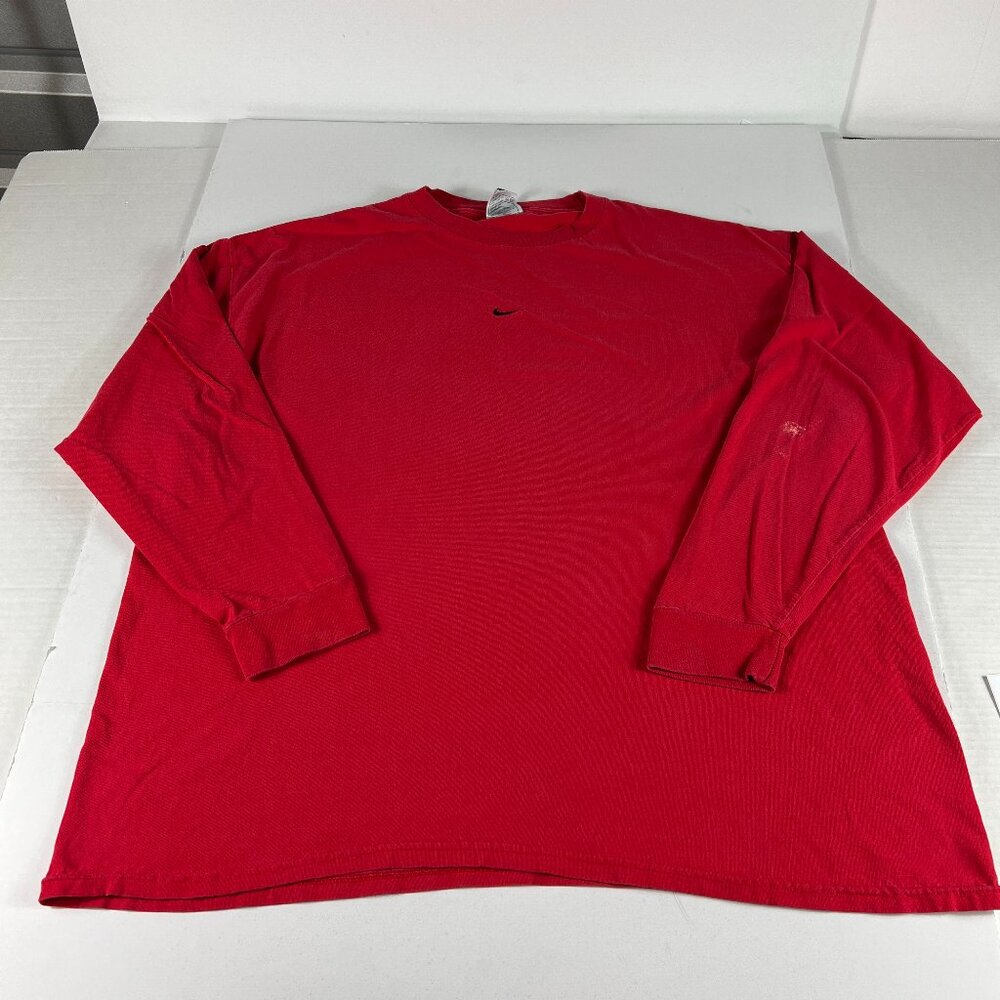 VTG Nike Center Check Shirt Extra Large Red Faded Small Swoosh Long Sleeve Tee